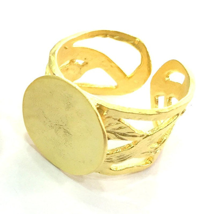 Adjustable Ring Blank, (15mm blank ) Gold Plated Brass G5088
