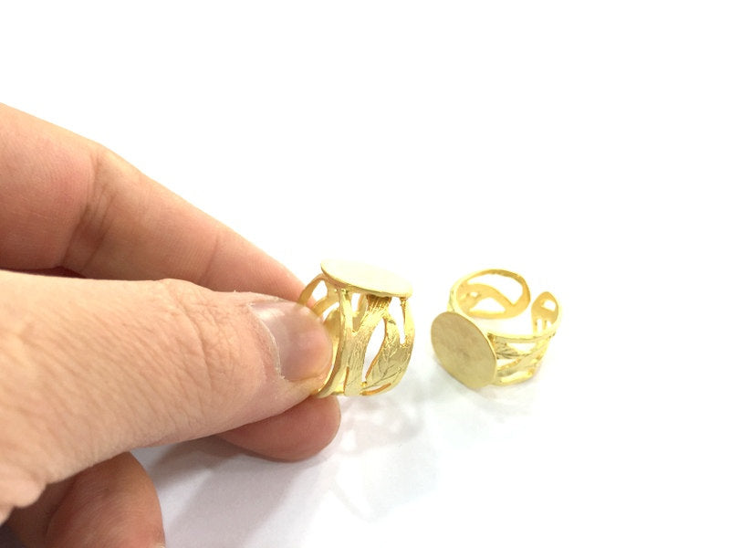 Adjustable Ring Blank, (15mm blank ) Gold Plated Brass G5088