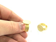 Gold Plated Ring Blank Ring Settings Ring Bezel Base Cabochon Mountings Adjustable (15mm blank ) Gold Plated Brass G5089