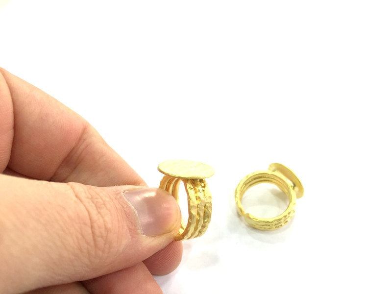 Gold Plated Ring Blank Ring Settings Ring Bezel Base Cabochon Mountings Adjustable (15mm blank ) Gold Plated Brass G5089