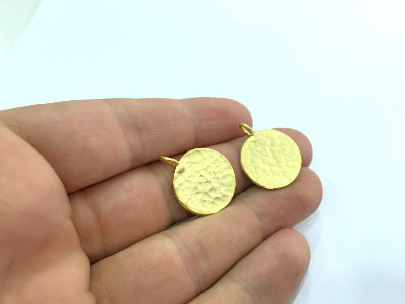 2 Gold Plated Hammared Charm Stamp Tag (20mm)   G13681