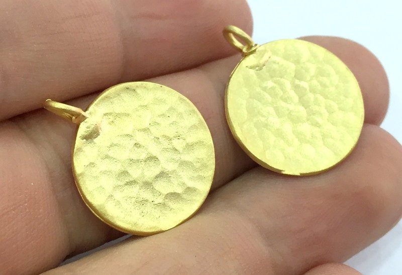 2 Gold Plated Hammared Charm Stamp Tag (20mm)   G13681