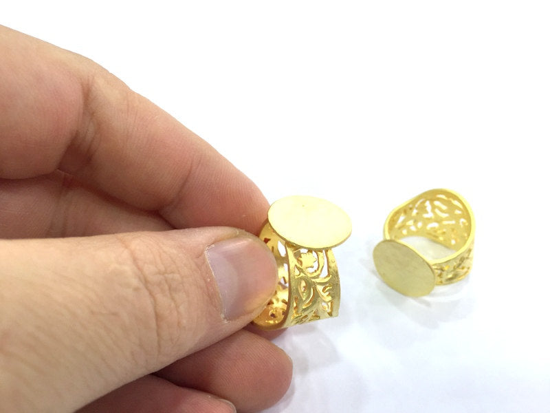 Gold Ring Blank, Adjustable (15mm blank ) Gold Plated Brass G5107