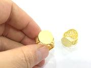Gold Ring Blank, Adjustable (15mm blank ) Gold Plated Brass G5107