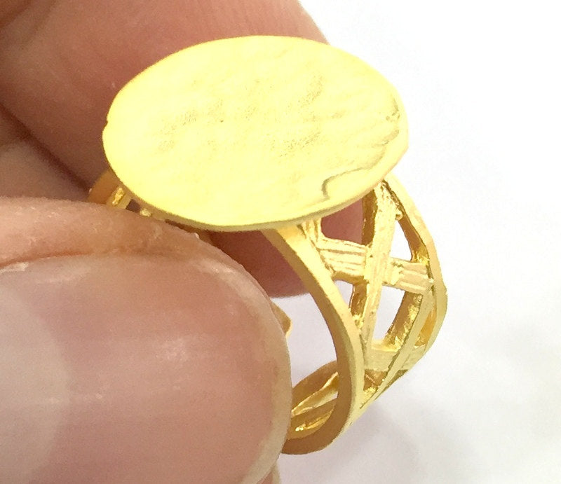 Adjustable Ring Blank, (15mm blank ) Gold Plated Brass G5109