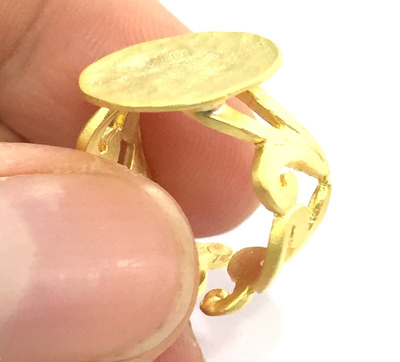 Gold Ring Blank , Adjustable  (15mm blank ) Gold Plated Brass G5112