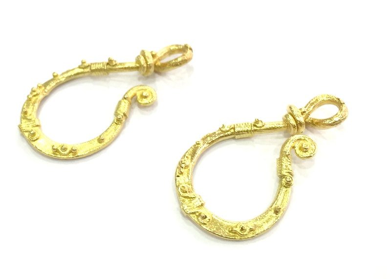 2 Raw Brass Hook Clasp 35x18mm G5116