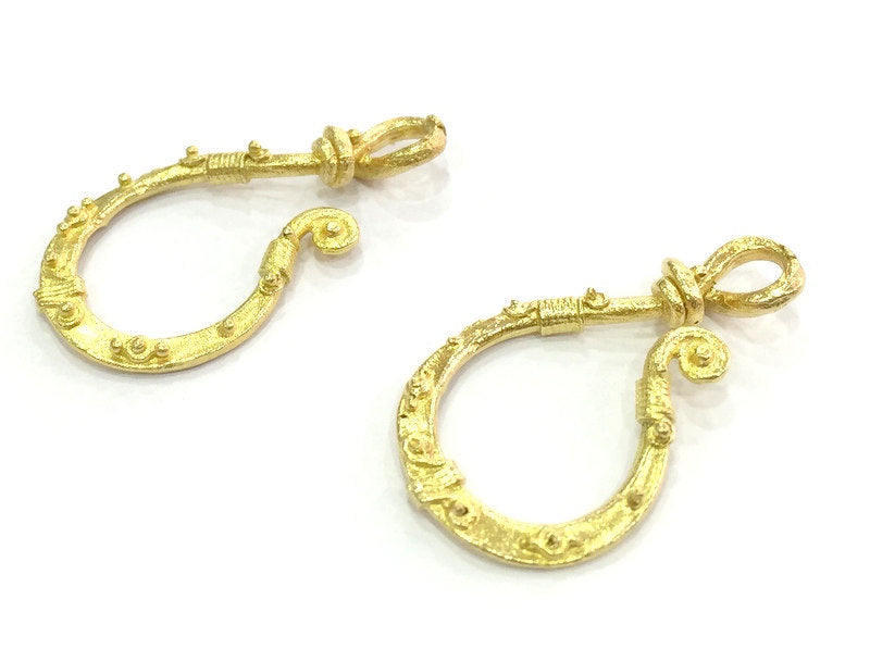 2 Raw Brass Hook Clasp 35x18mm G5116
