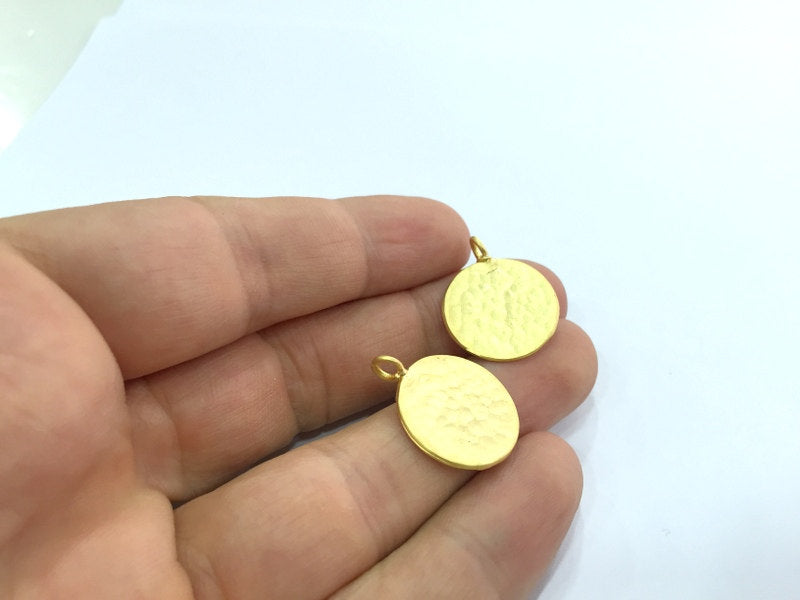 2 Gold Plated Hammared Charm Stamp Tag (20mm)   G13681