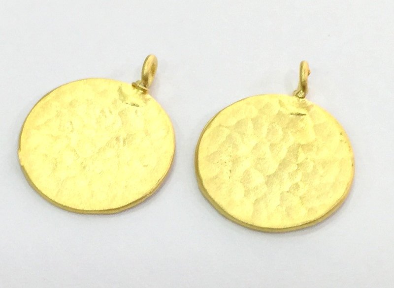 2 Gold Plated Hammared Charm Stamp Tag (20mm)   G13681