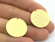 2 Gold Charms Gold Plated Brass Hammered Stamp circle Charm 2 Pcs (24mm)    G13368
