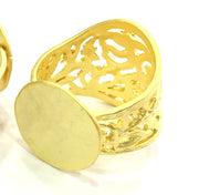Gold Ring Blank, Adjustable (15mm blank ) Gold Plated Brass G5107