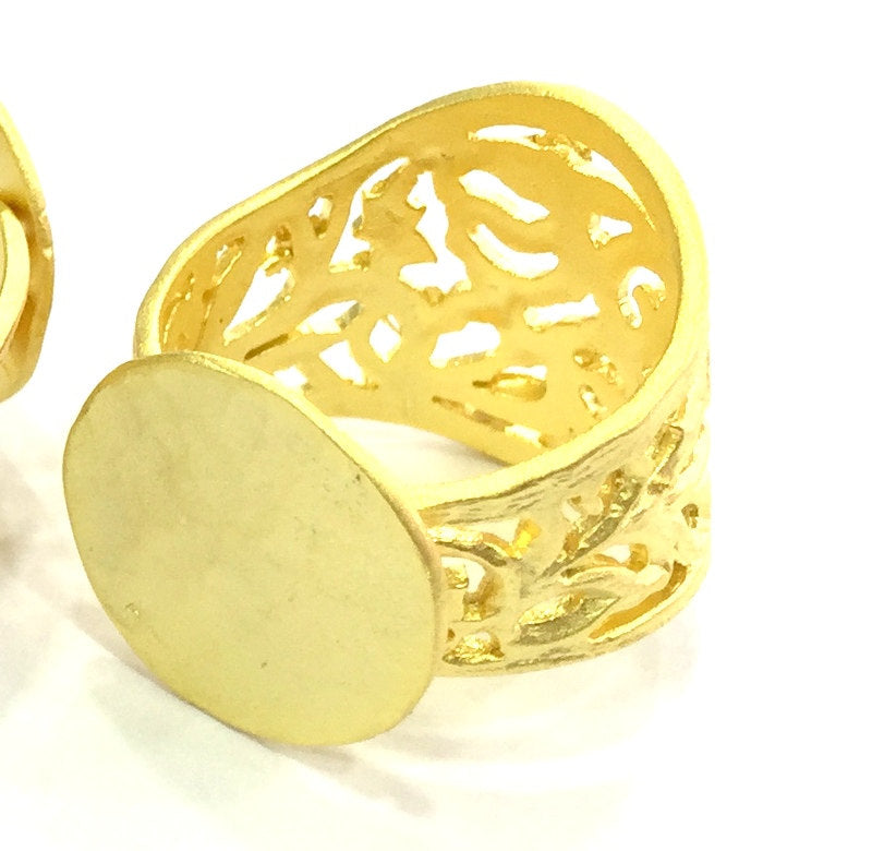 Gold Ring Blank, Adjustable (15mm blank ) Gold Plated Brass G5107