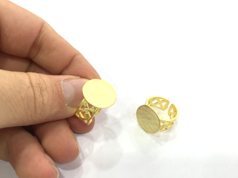 Adjustable Ring Blank, (15mm blank ) Gold Plated Brass G5109