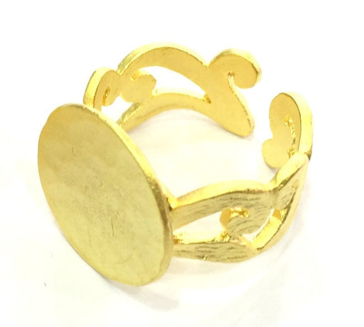 Gold Ring Blank , Adjustable  (15mm blank ) Gold Plated Brass G5112