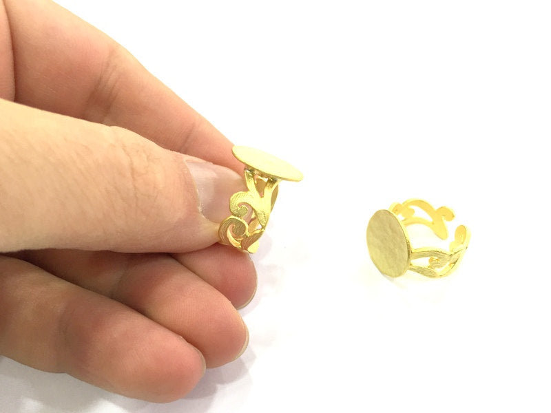 Gold Ring Blank , Adjustable  (15mm blank ) Gold Plated Brass G5112