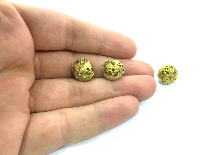 2 Raw Brass Ball Charms 14 mm G5131