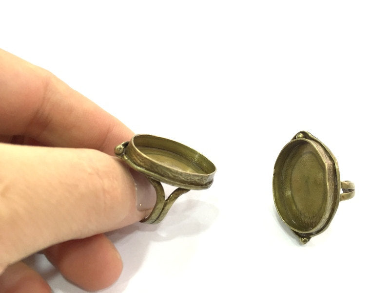 Antique Bronze Ring Bezel Base Settings Cabochon Base Mountings Adjustable Ring Blank (30x22mm blank ) Antique Bronze Plated Brass G5146