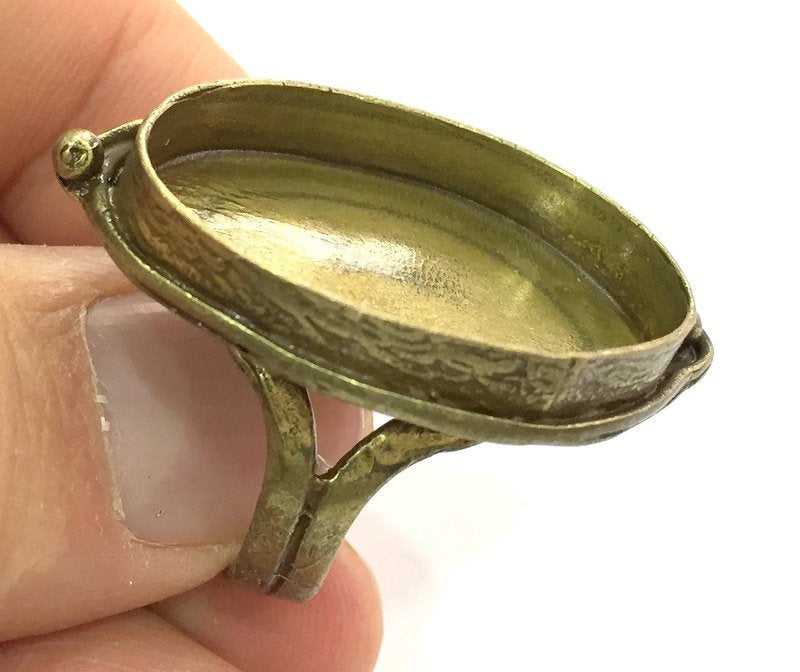 Antique Bronze Ring Bezel Base Settings Cabochon Base Mountings Adjustable Ring Blank (30x22mm blank ) Antique Bronze Plated Brass G5146