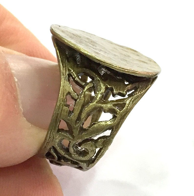 Ring Blank Base Bezel Settings Cabochon Base Mountings Adjustable  (20mm blank ) Antique Bronze Plated Brass G5149