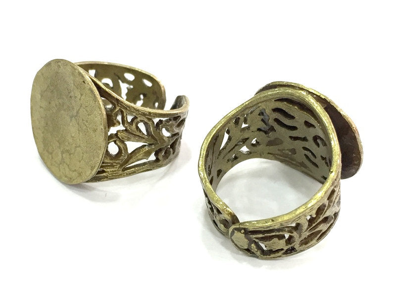 Ring Blank Base Bezel Settings Cabochon Base Mountings Adjustable  (20mm blank ) Antique Bronze Plated Brass G5149