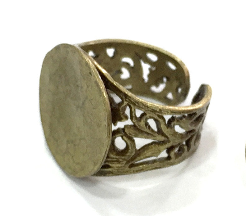 Ring Blank Base Bezel Settings Cabochon Base Mountings Adjustable  (20mm blank ) Antique Bronze Plated Brass G5149