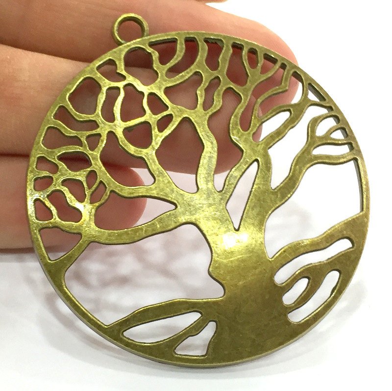 56 mm. Antique Bronze  Metal Large Tree Pendant   G5157