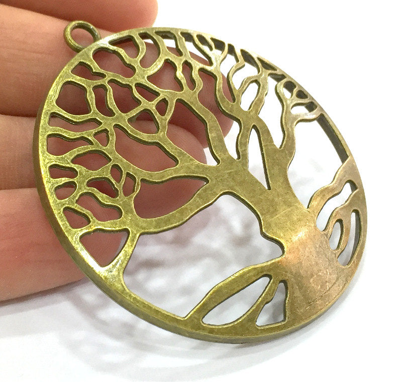56 mm. Antique Bronze  Metal Large Tree Pendant   G5157