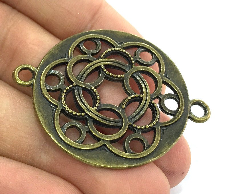 2 Pcs (36 mm.) Antique Bronze  Metal Large Pendant   G5166