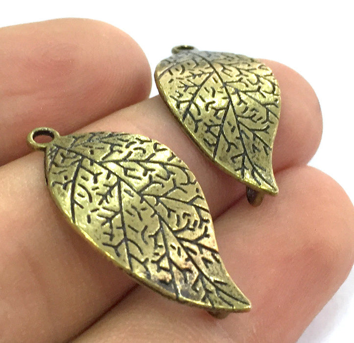 4 pcs (30x15 mm.)  Antique Bronze  Metal Leaf Pendant   G5170