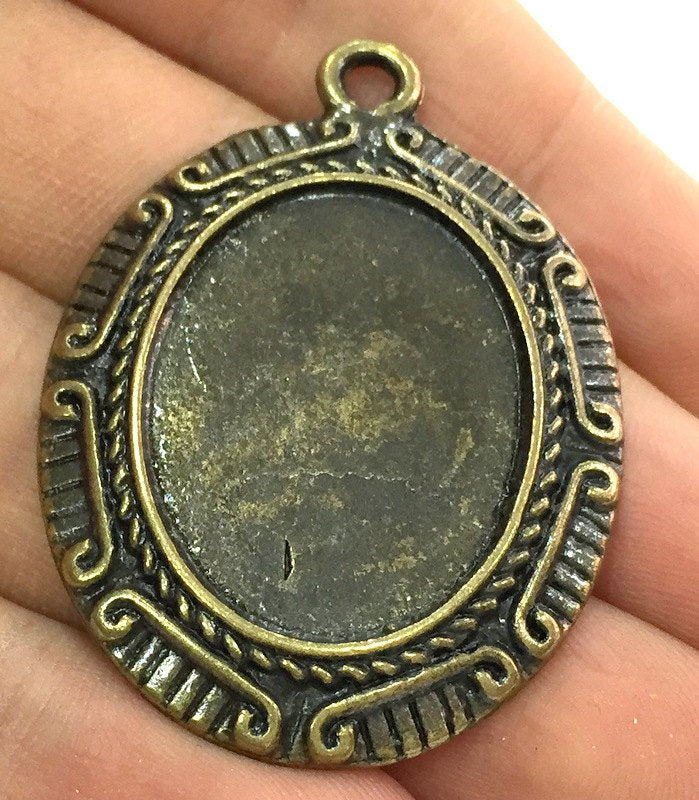 2 Pendant Blank Mountings Necklace Blank Cabochon Base Antique Bronze  Metal (30x22 blank)   G5177