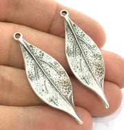 10 Pcs Antique Silver Plated Metal Leaf Pendant 47x15mm   G5183
