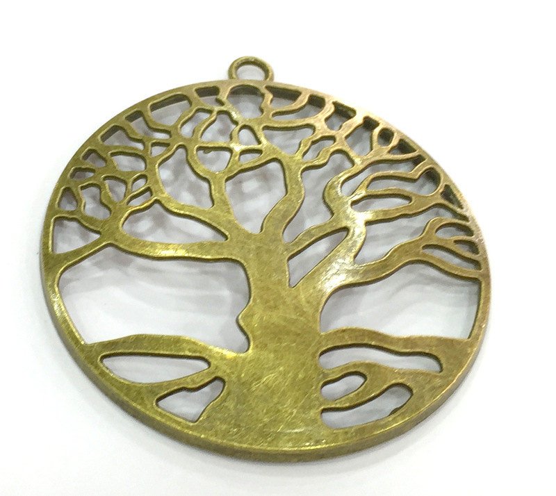 56 mm. Antique Bronze  Metal Large Tree Pendant   G5157