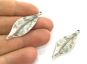 10 Pcs Antique Silver Plated Metal Leaf Pendant 47x15mm   G5183