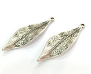 4 Pcs Antique Silver Plated Metal Leaf Pendant 47x15mm   G5183