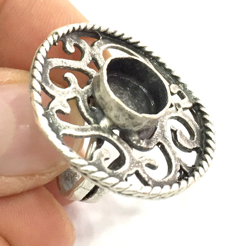 Adjustable Ring Blank, (10mm blank ) Antique Silver Plated Brass G5207