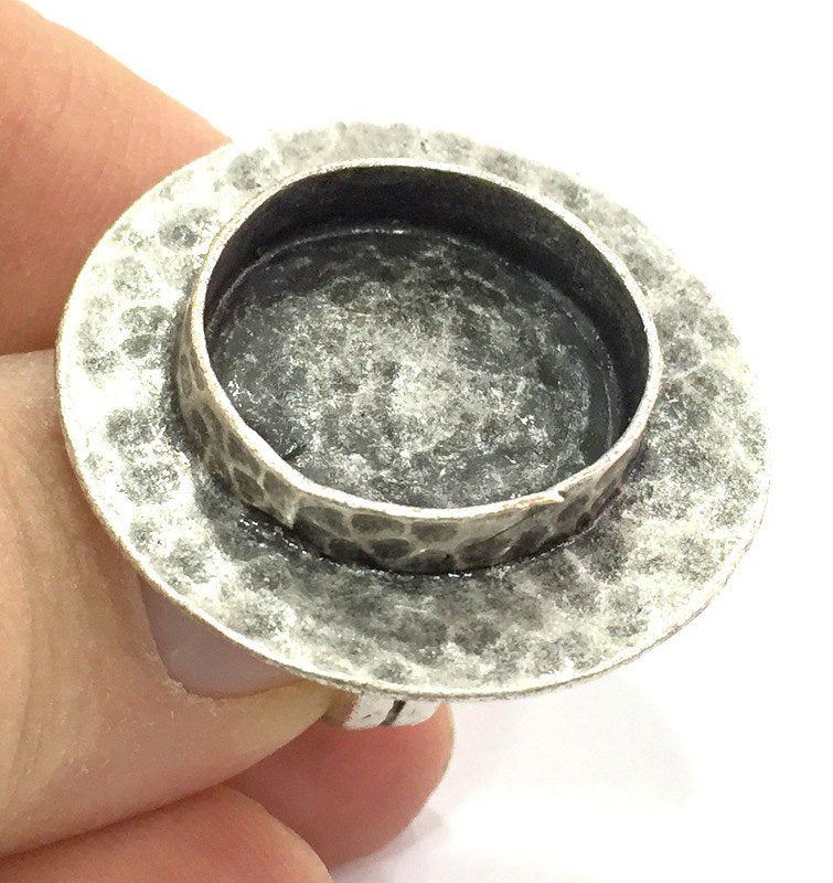 Adjustable Ring Blank, (20mm blank ) Antique Silver Plated Brass G5209