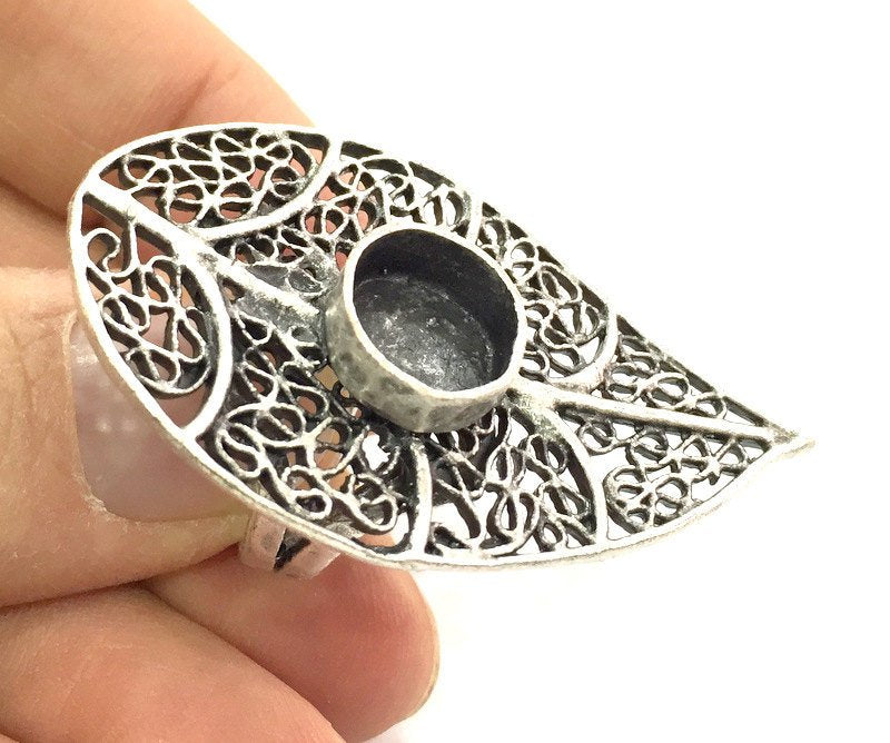 Adjustable Ring Blank, (10mm blank ) Antique Silver Plated Brass G5210
