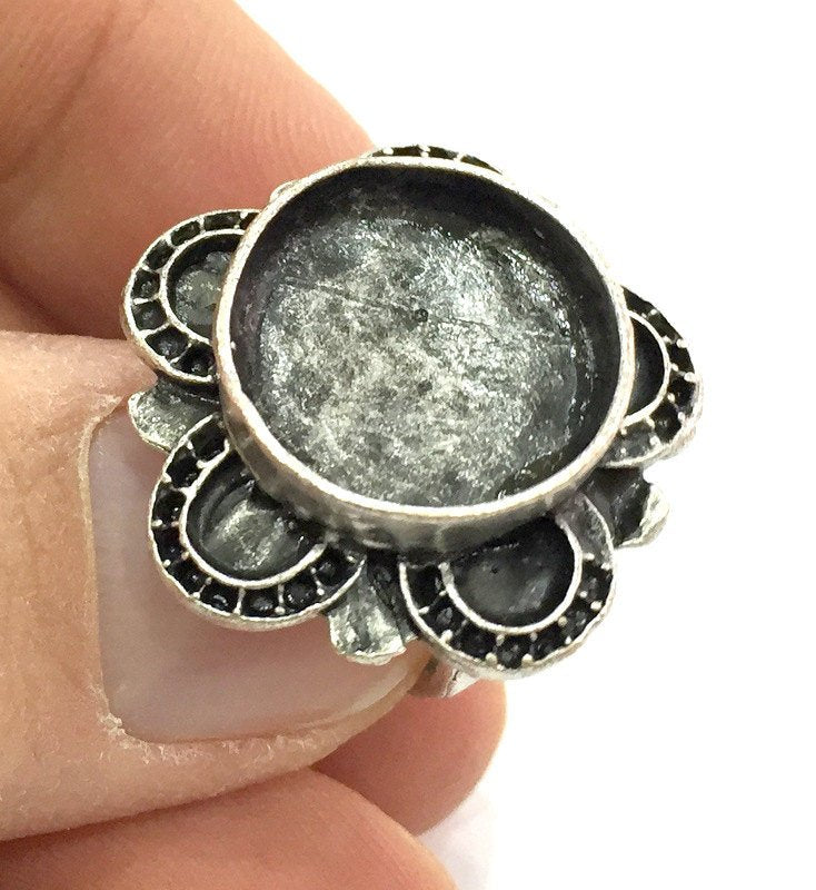 Adjustable Ring Blank, (16mm blank ) Antique Silver Plated Brass G5211