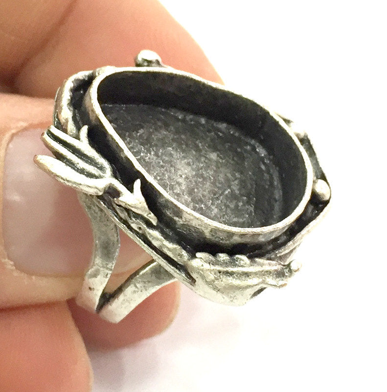 Adjustable Ring Blank, (20x15 mm drop blank ) Antique Silver Plated Brass G5212