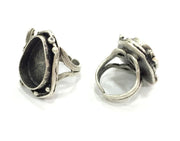 Adjustable Ring Blank, (20x15 mm drop blank ) Antique Silver Plated Brass G5212