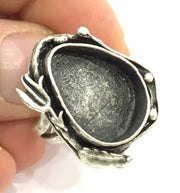 Adjustable Ring Blank, (20x15 mm drop blank ) Antique Silver Plated Brass G5212