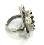 Adjustable Ring Blank, (18x13mm blank ) Antique Silver Plated Brass G5215