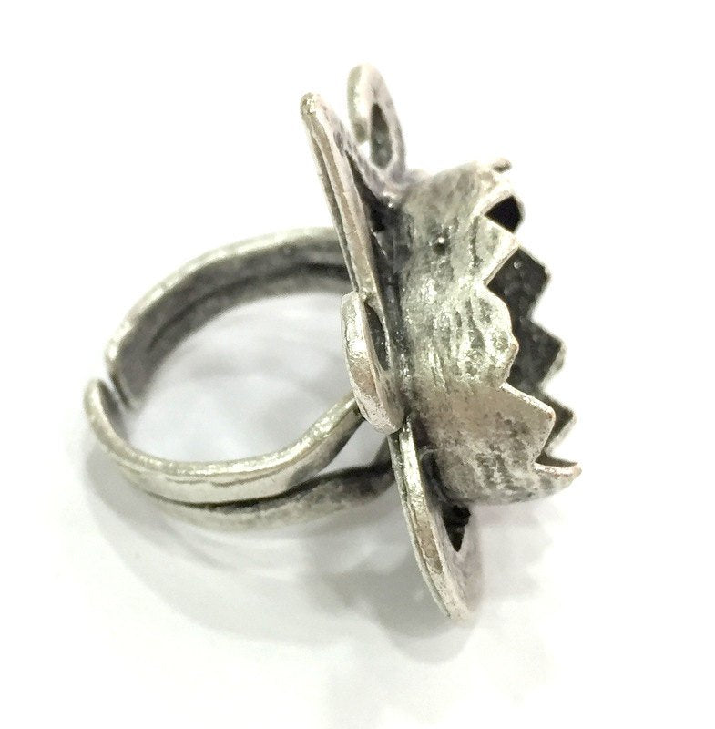 Adjustable Ring Blank, (18x13mm blank ) Antique Silver Plated Brass G5215