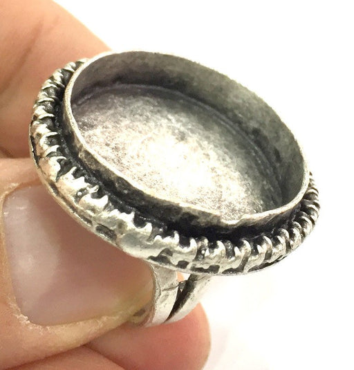 Adjustable Ring Blank, (25mm blank ) Antique Silver Plated Brass G5220