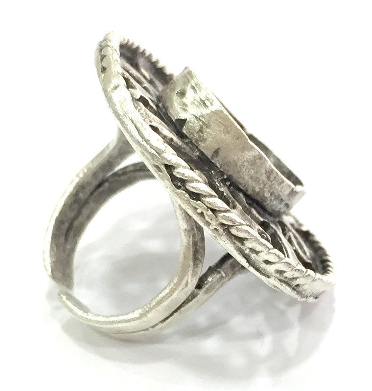 Adjustable Ring Blank, (18x13mm blank ) Antique Silver Plated Brass G5221