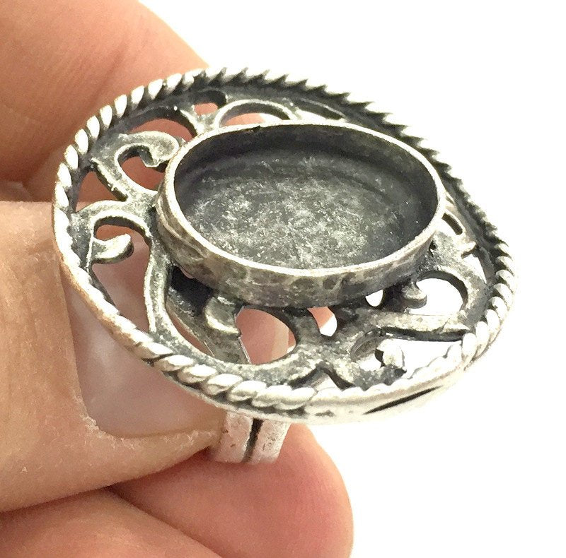 Adjustable Ring Blank, (18x13mm blank ) Antique Silver Plated Brass G5221