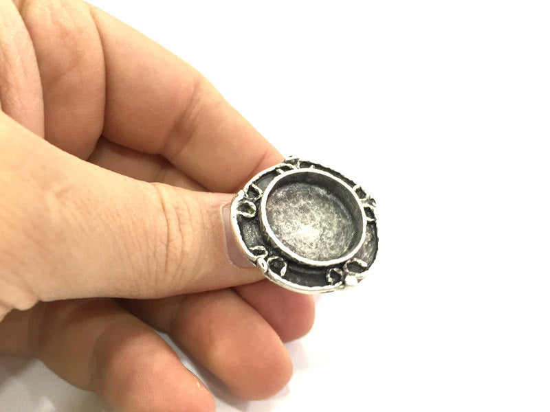 Silver Ring Blank Ring Settings Ring Bezel Base Cabochon Mountings Adjustable  (20 mm blank ) Antique Silver Plated Brass G5223