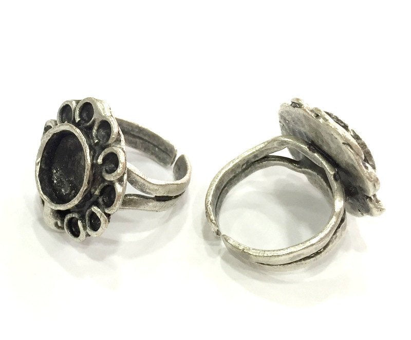 Adjustable Ring Blank, (10 mm blank ) Antique Silver Plated Brass G5224