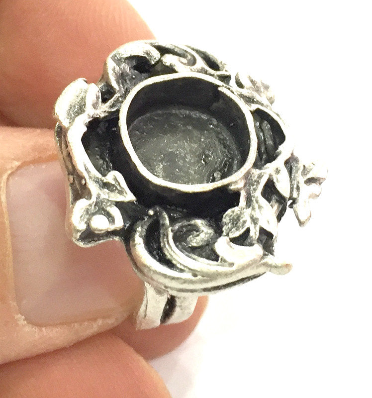 Adjustable Ring Blank, (10 mm blank ) Antique Silver Plated Brass G5228